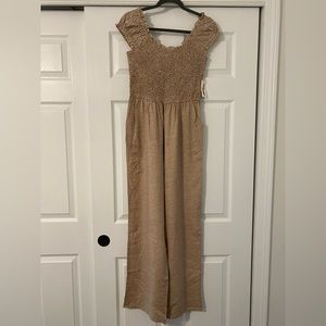 NWT Pant Jumpsuit, Pant Romper, Tan, White & Blue print Romper